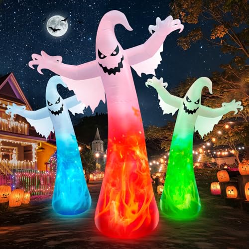 12FT Giant Halloween Inflatable Ghost with Flame LED Lights