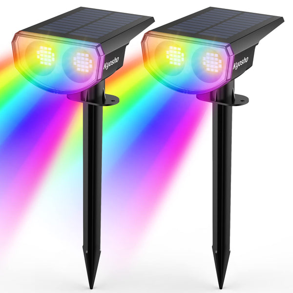 Kyosho Solar Color Spot Lights – 38-LED RGBW Outdoor Lights, 9 Modes, 2-Pack