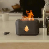 Modern fire pit with flames on a kitchen counter